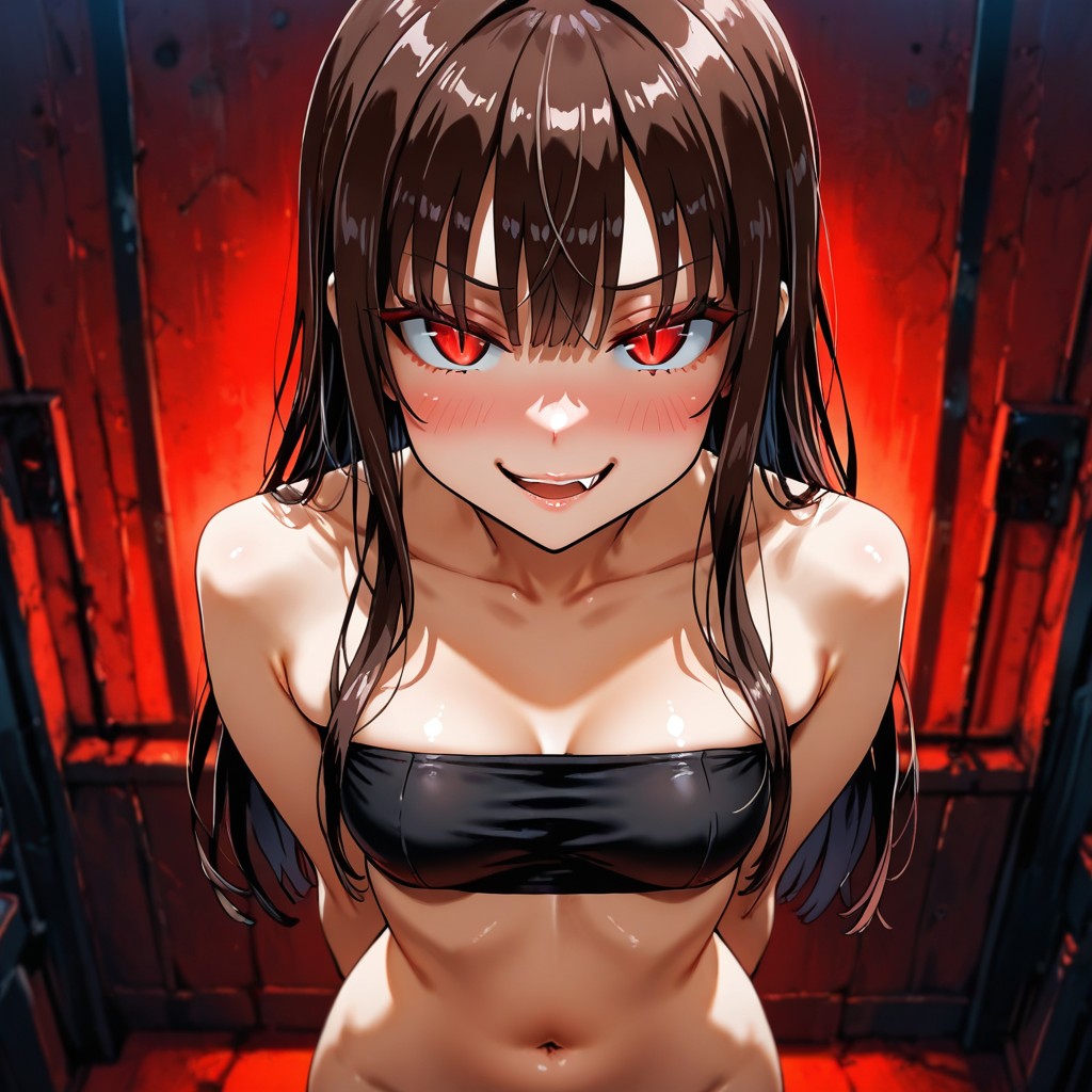 Looking Up At Viewer, Red Eyes, Tilting Head Hentai AI Porn