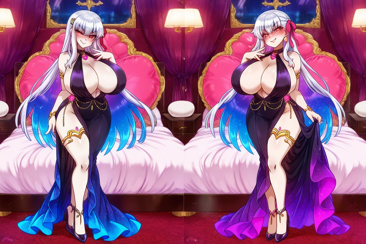 Super Beautiful, Very Nice White Multicoloured Hair, Full Body Shot Hentai AI Porn