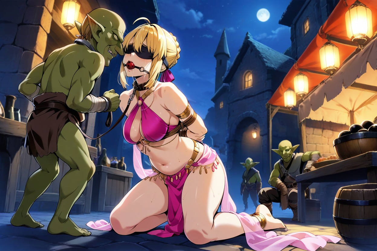 Bald Goblin, Female Black Ball Gag, Arms Behind Back Hentai AI Porn