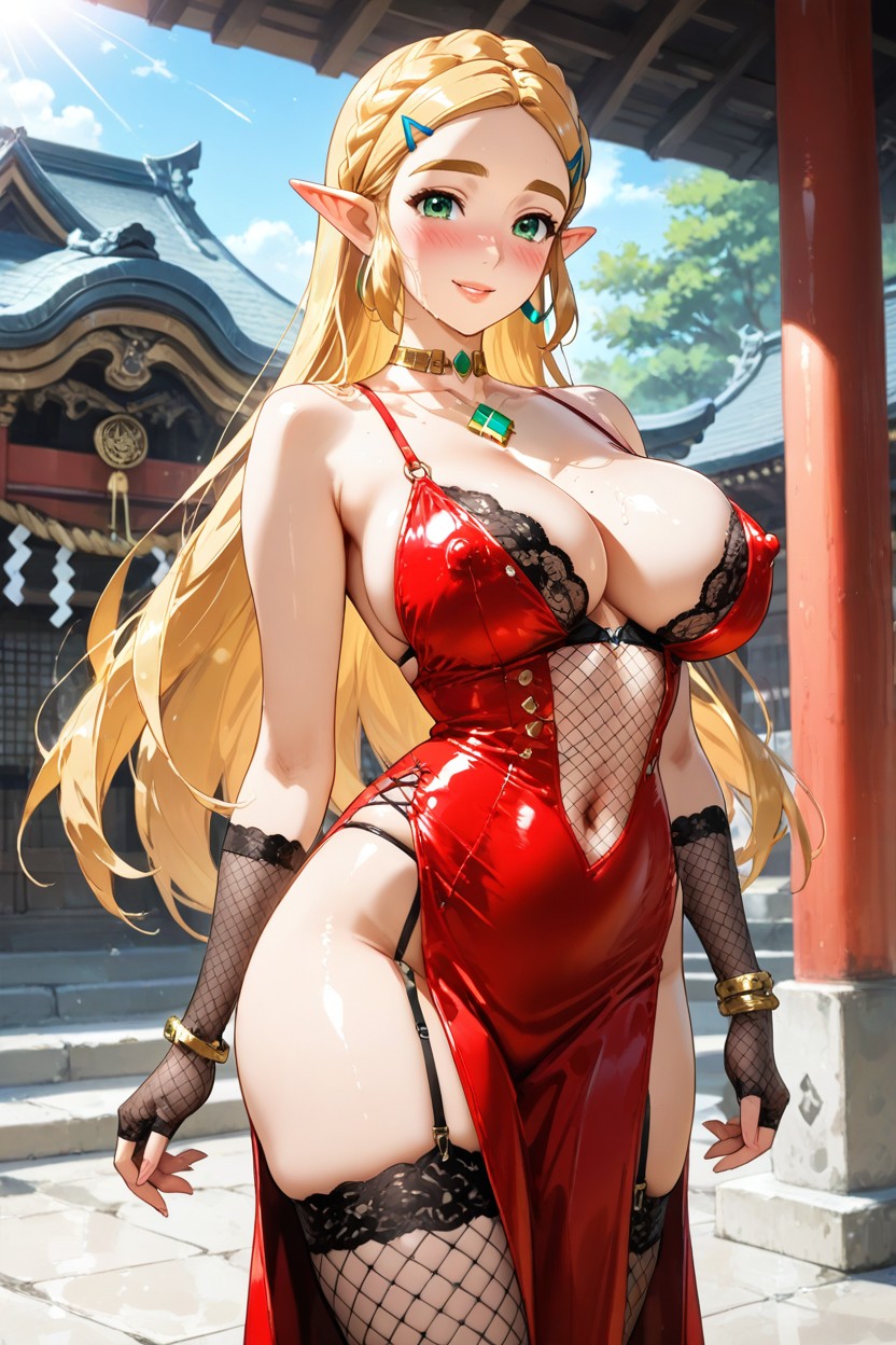 Arms At Her Sides, Beautiful Breasts, Japanese Temple Hentai AI Porn