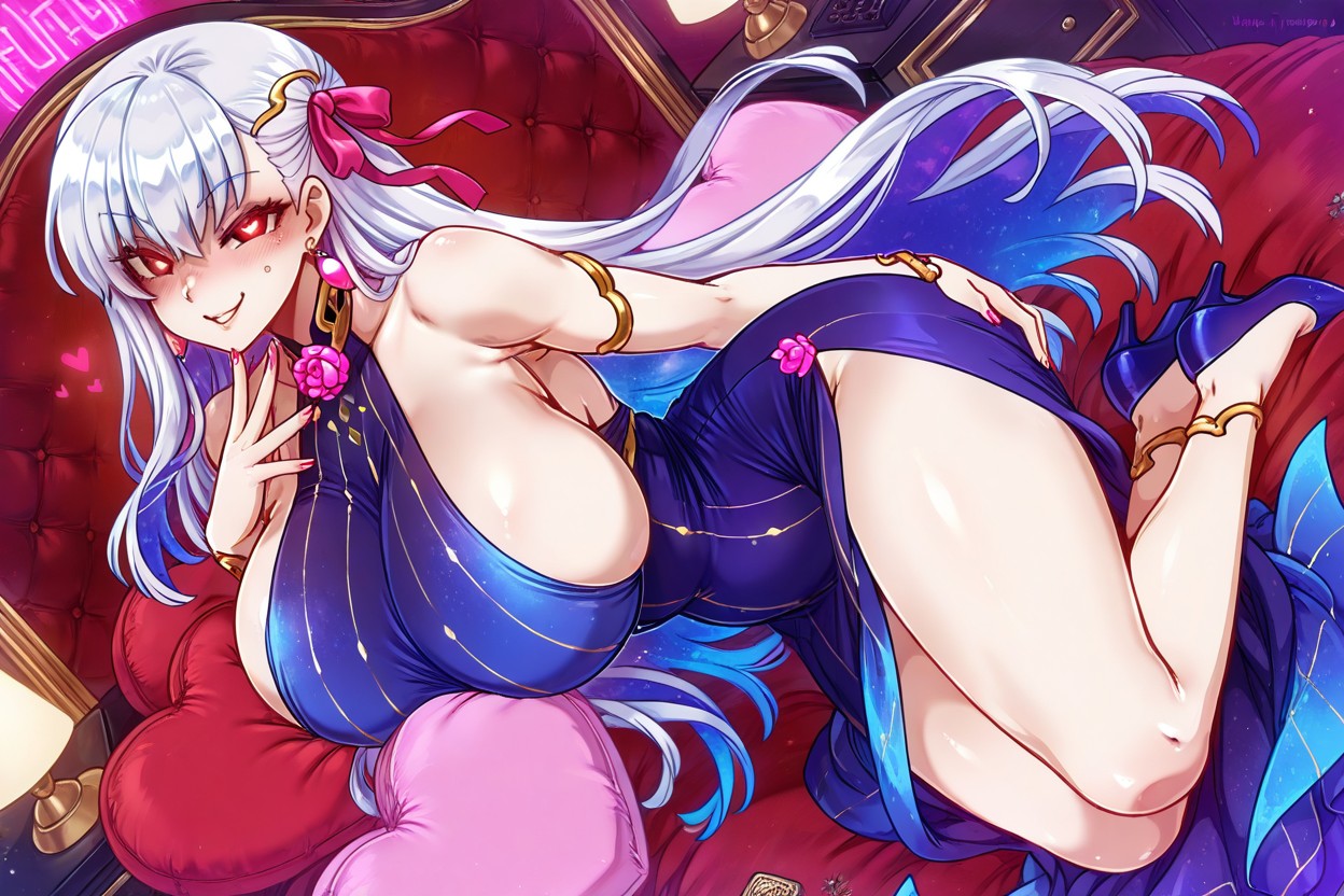 Slit Dress, Very Nice White Multicoloured Hair, Pure Hentai AI Porn