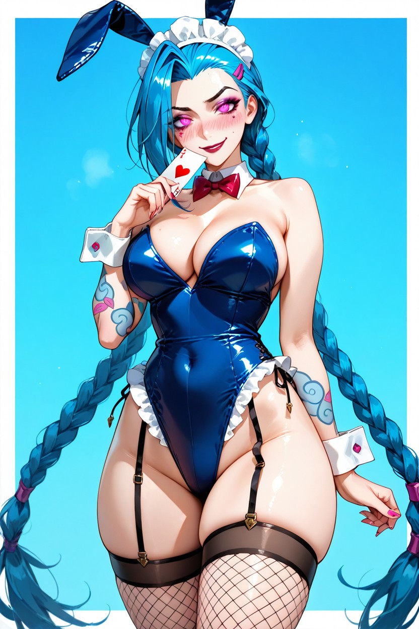 Blue Background, Maid Headdress, Feminine Hentai AI Porn