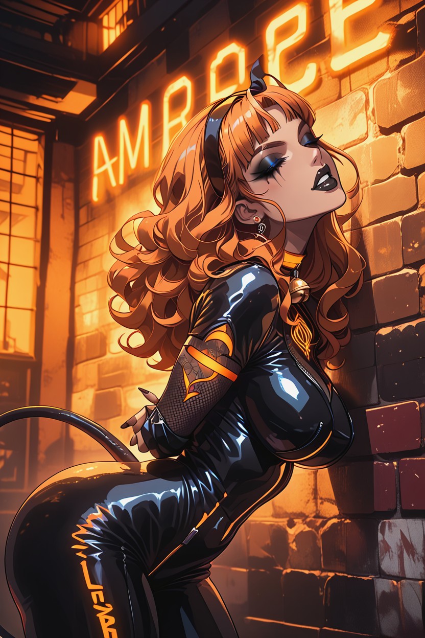 Arms Behind Back, Warm Skin, Orange Choker With Bell Hentai AI Porn