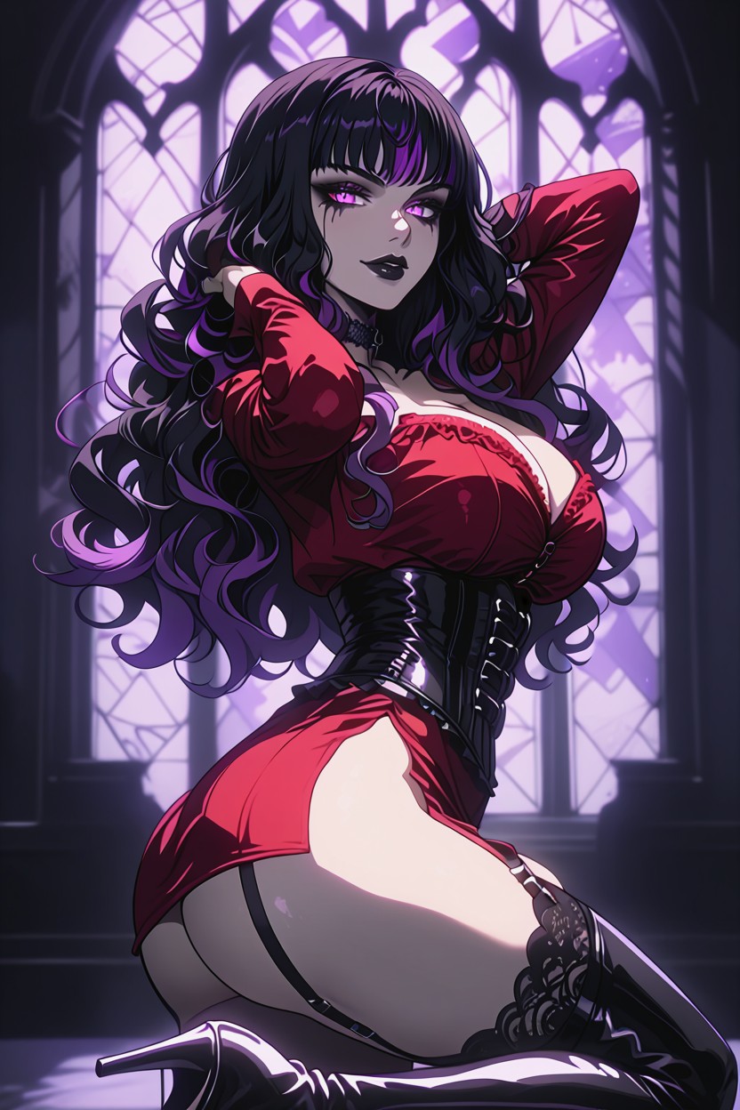 Standing Pose With Hand On Hip, Choker With Silver Bat, 25+ Hentai AI Porn