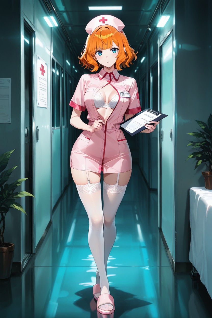 Alone, Loose Hair, Pink Nurse Cap Hentai AI Porn