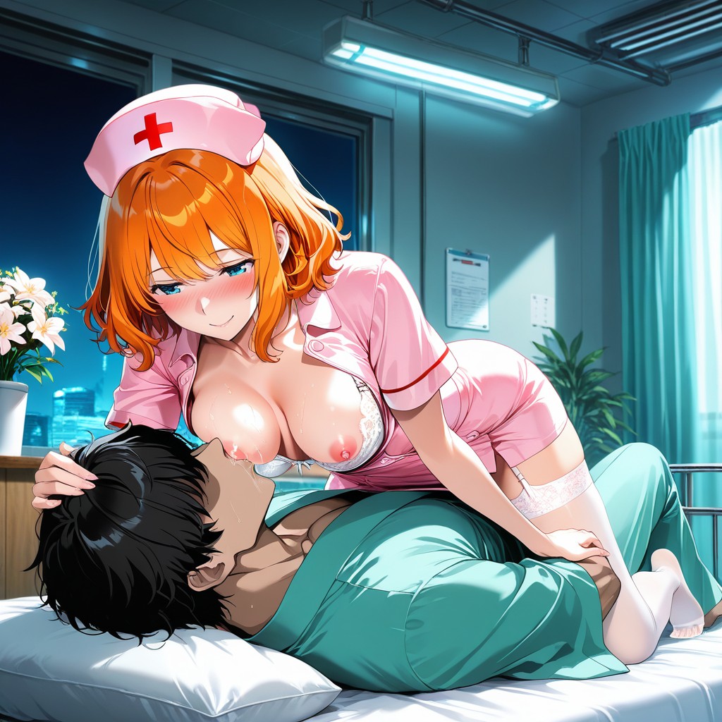 Bare Feet, Bare Breasts With Erect Pink Nipples Exposed, Wooden Counter Hentai AI Porn