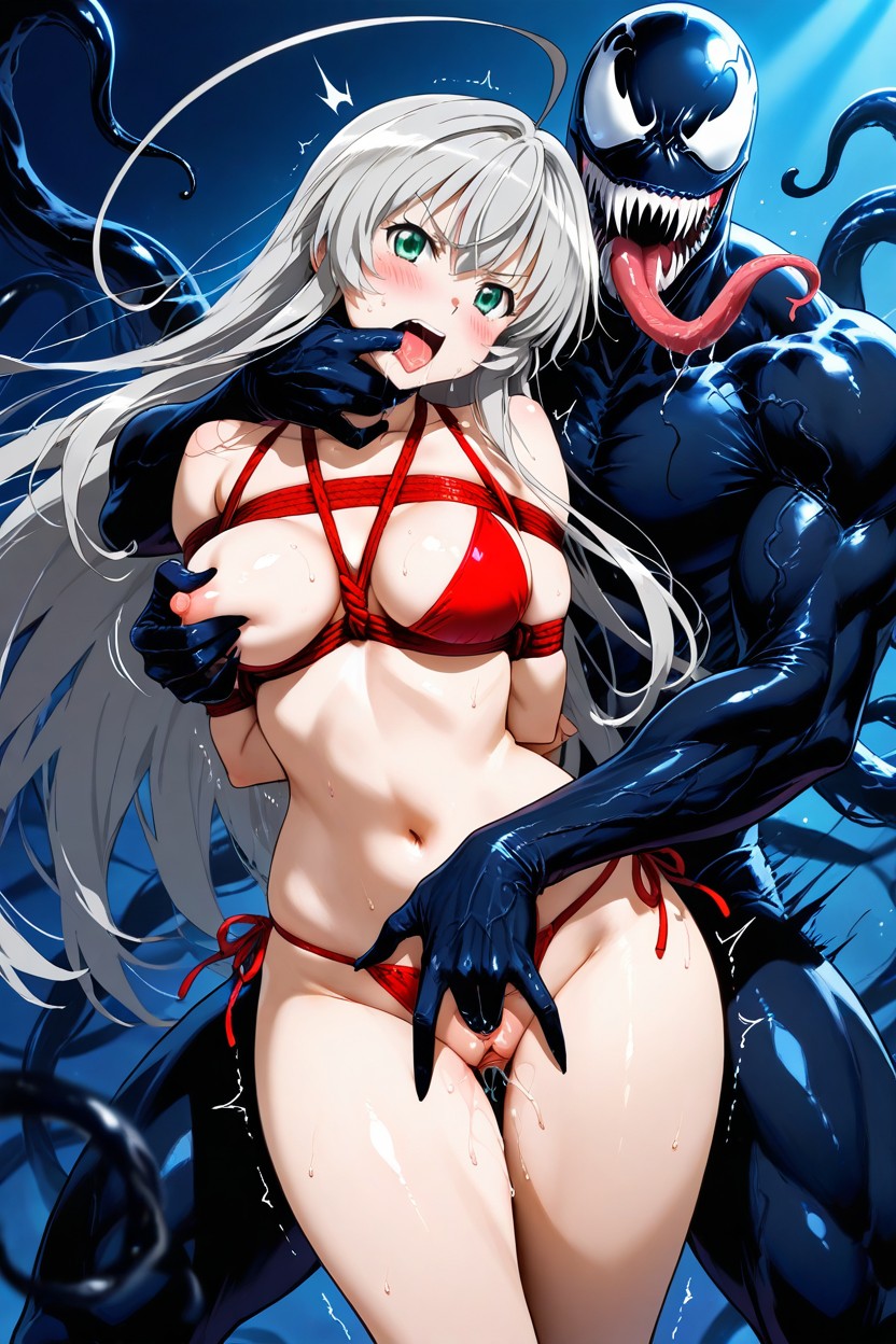 Black Tentacles Emerging From Venoms Back, Bound Arms, Medium Breasts Hentai AI Porn