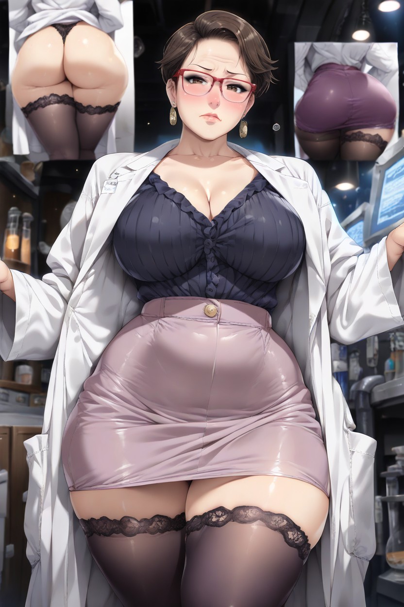 Lights Turned Off, Dark Blue Blouse, Contoured Face Hentai AI Porn