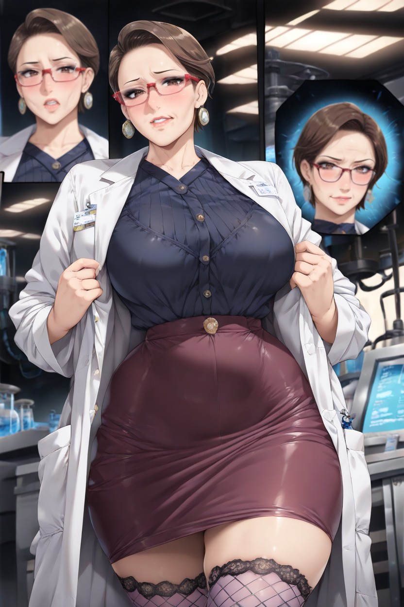 Very Short Hair, Expression, Light Purple Stockings Hentai AI Porn