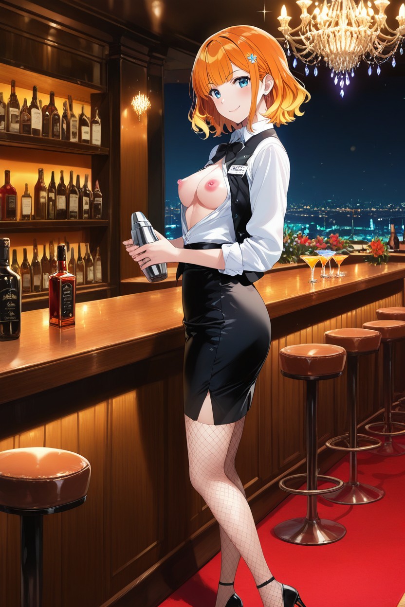 Both Hands Shaking A Cocktail Shaker, Romantic Elegant Atmosphere, Shirt Unbuttoned Hentai AI Porn
