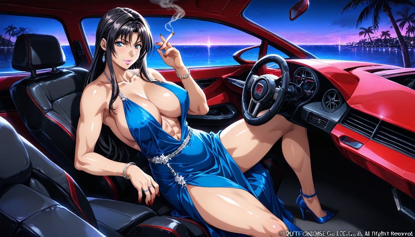 Garage, Inside A Red Lamborghini, No Bra Hentai AI Porn