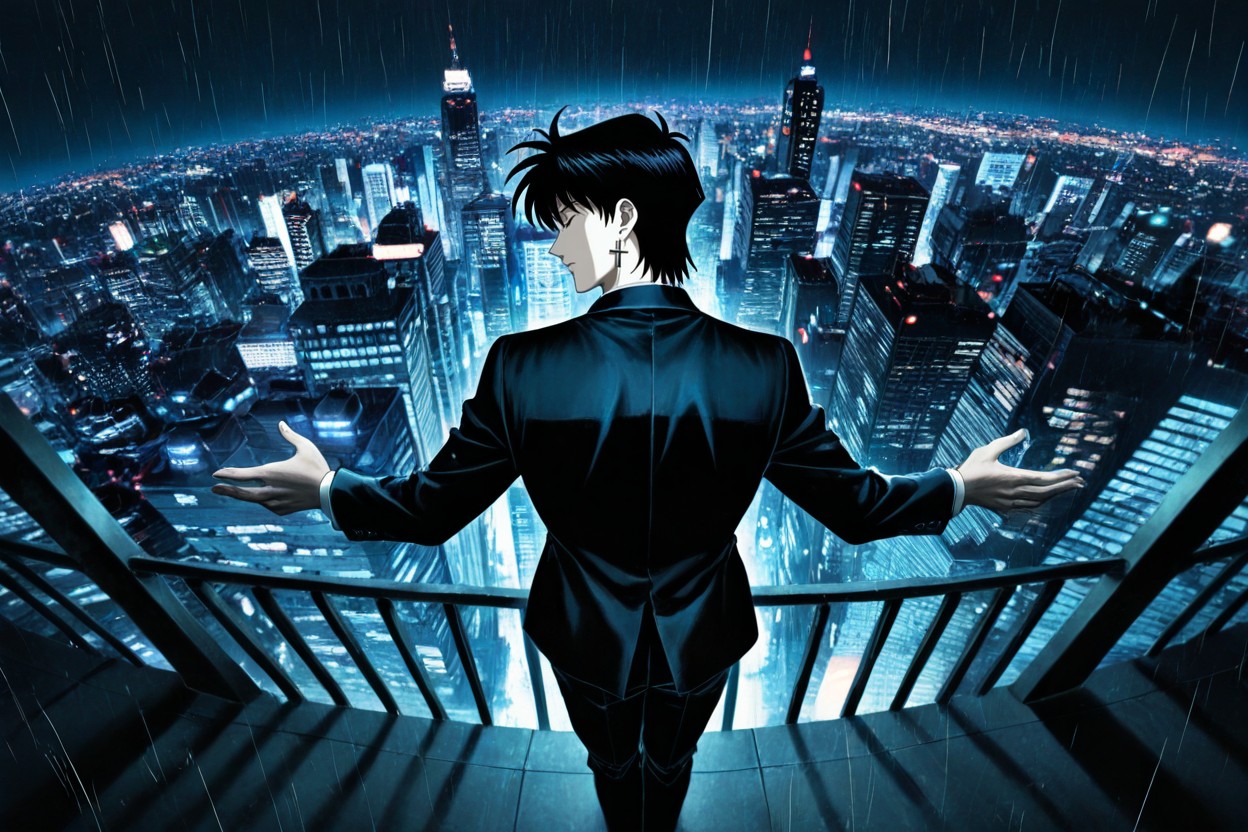 Overlooking A Rainy City, Dynamic-angle", Black Hair Hentai AI Porn
