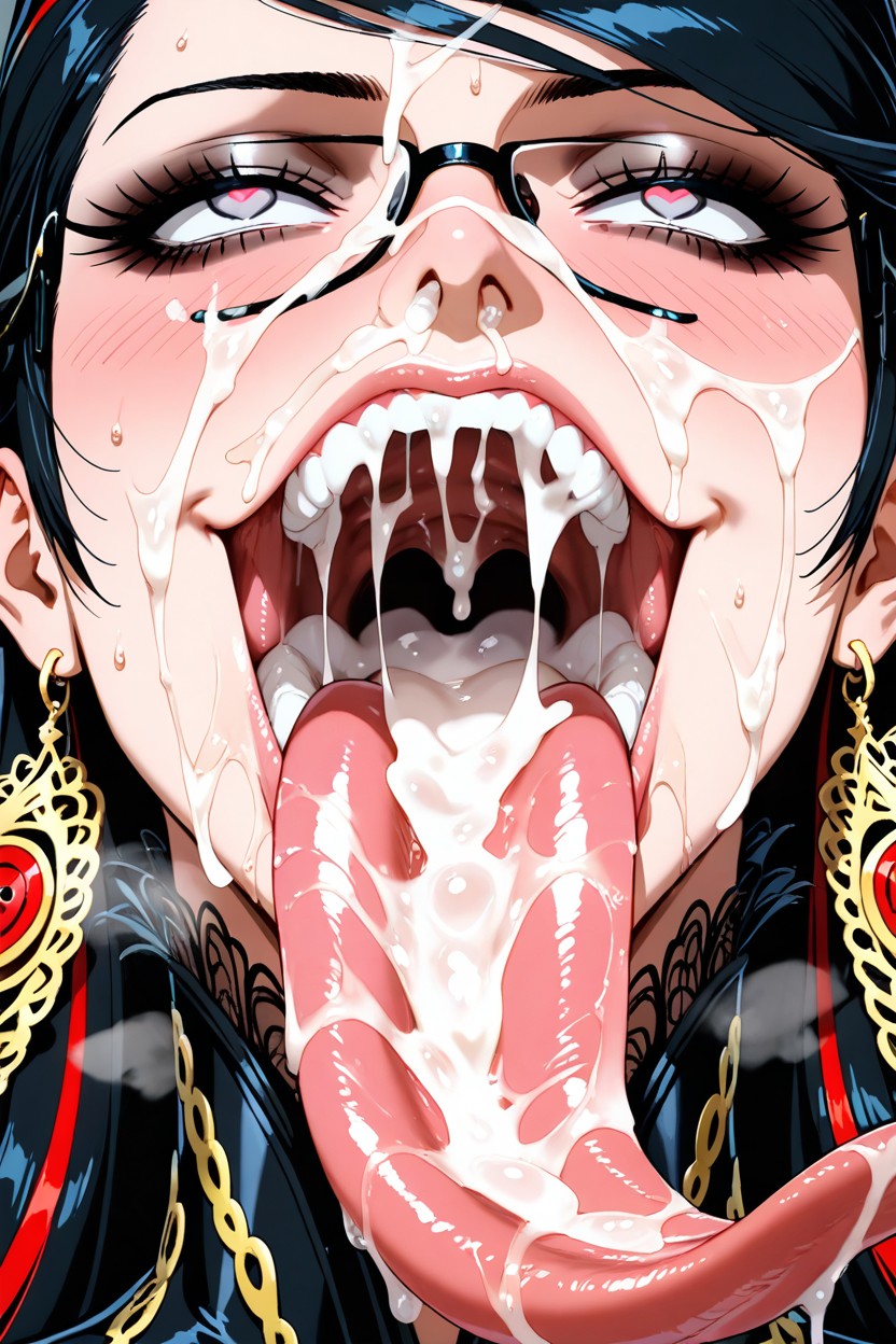 Cum On Long Tongue, Super Focus On Tongue, Cum Leaking Profusely From Her Mouth Hentai AI Porn