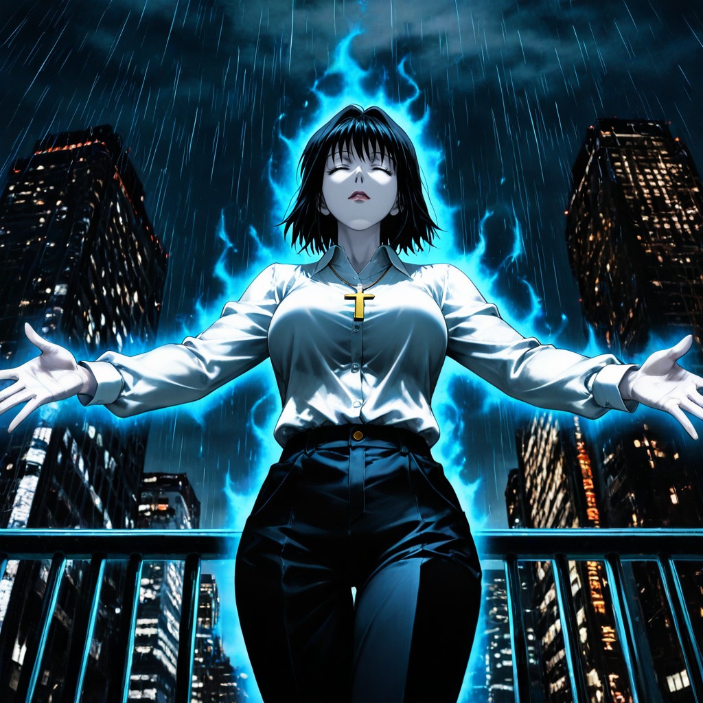 Rooftop, Moody Atmosphere, Black Hair Hentai AI Porn