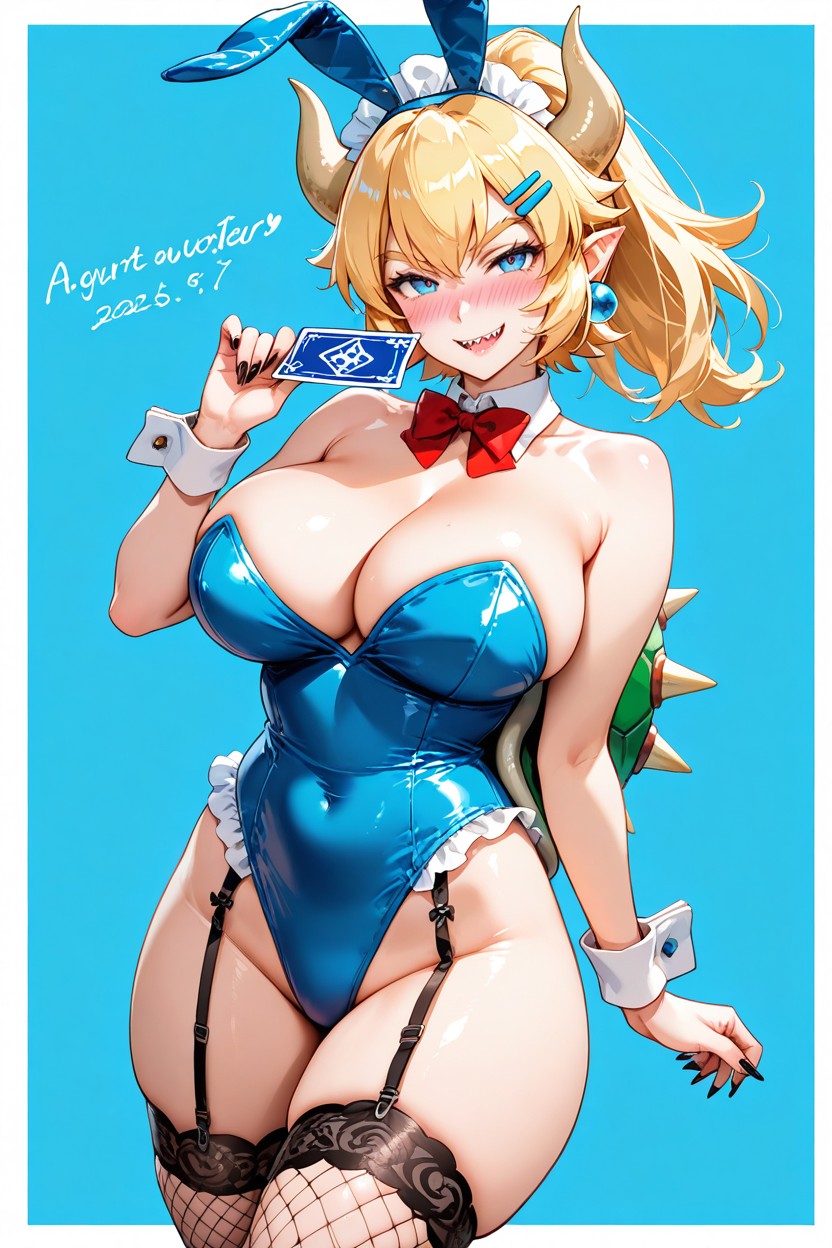 Blue Background, Blush, Fishnets Hentai AI Porn