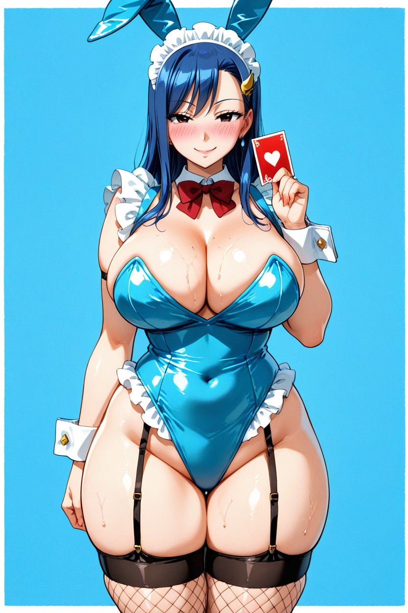 Thighhighs, Blue Background, Blush Hentai IA