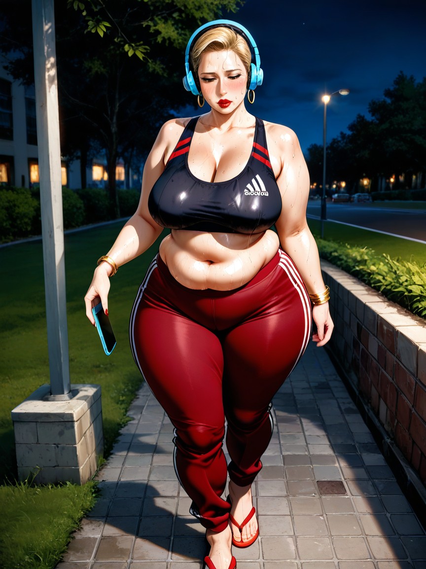 Dark Around, Neutral Expression, Tummy Rolls Hentai AI Porn