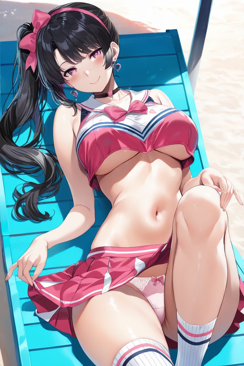 Navel Exposed, Perfect Anatomy, Stripe T-back Panties Hentai AI Porn
