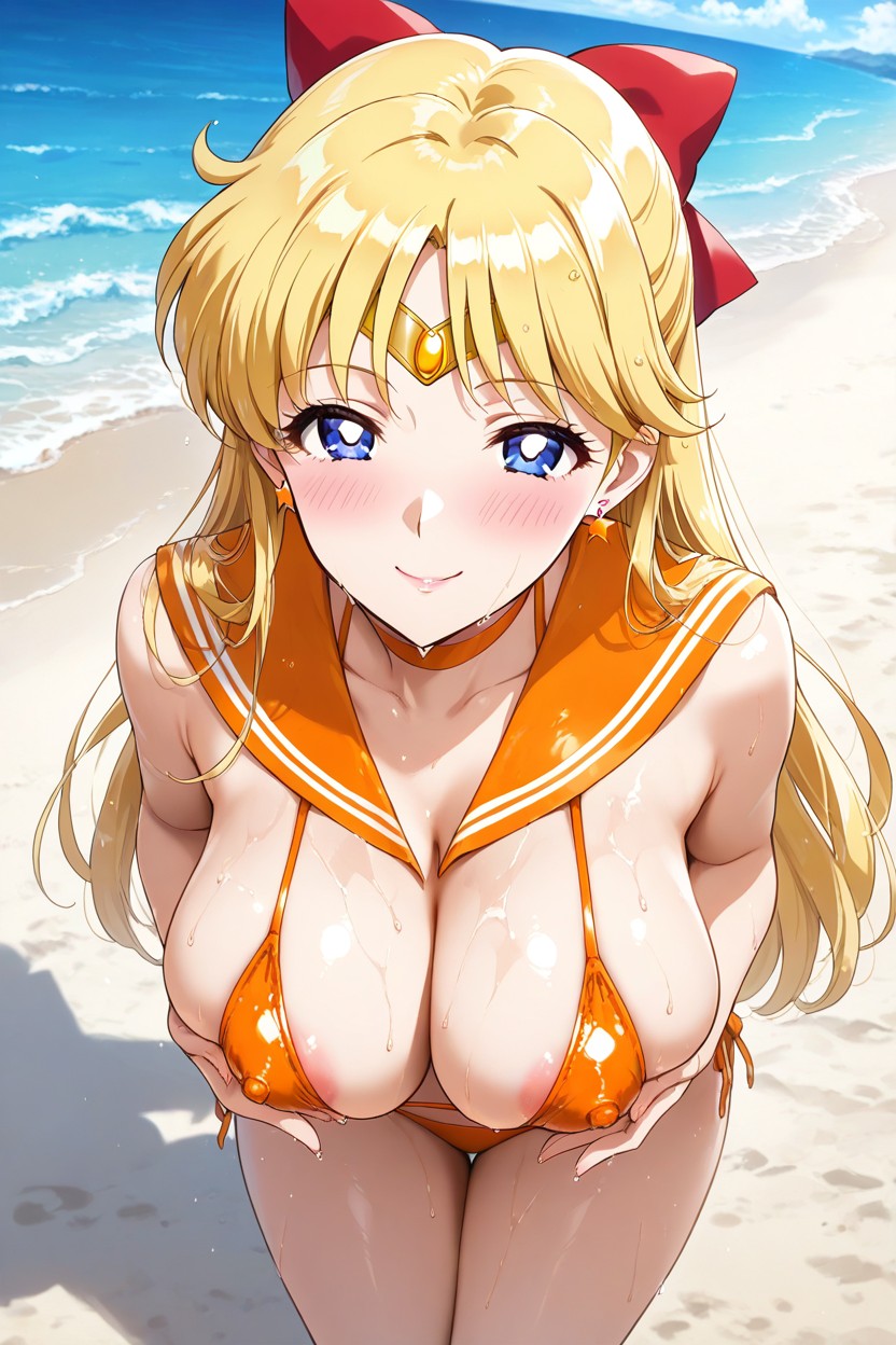 Visible Nipples Through Top, Wet Bikini, Front View Hentai AI Porn