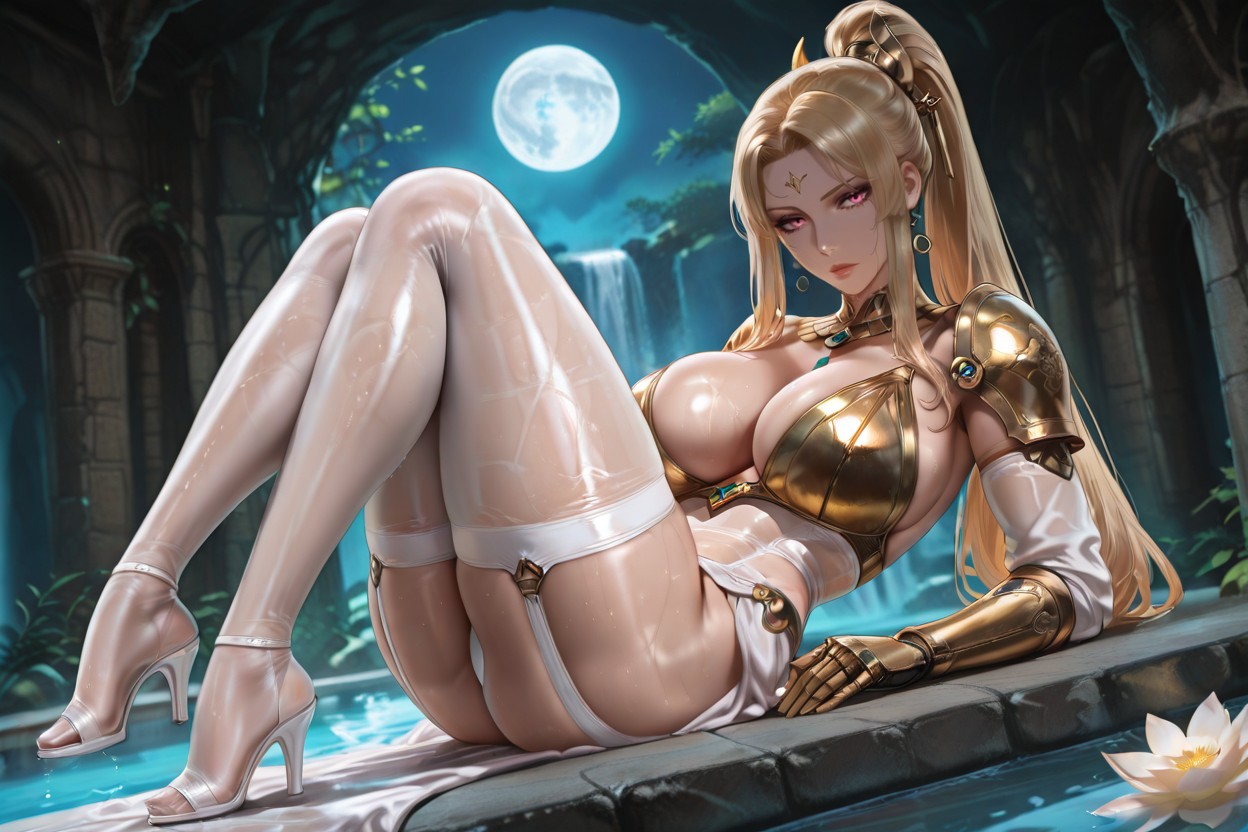 Top Down, Long Length, Moon Reflecting On Purple Water Hentai AI Porn