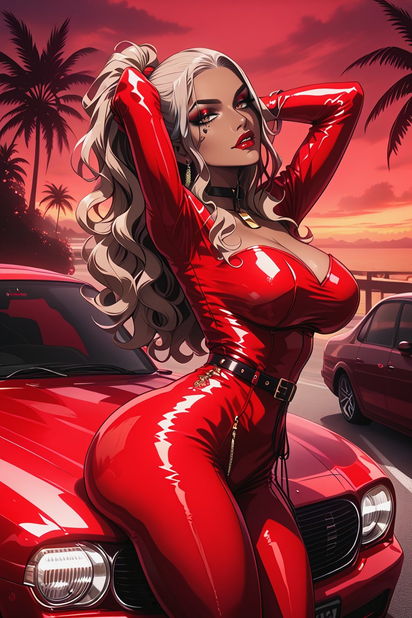 Biting Lower Lip, Side Zipper, Thick Legs Hentai AI Porn