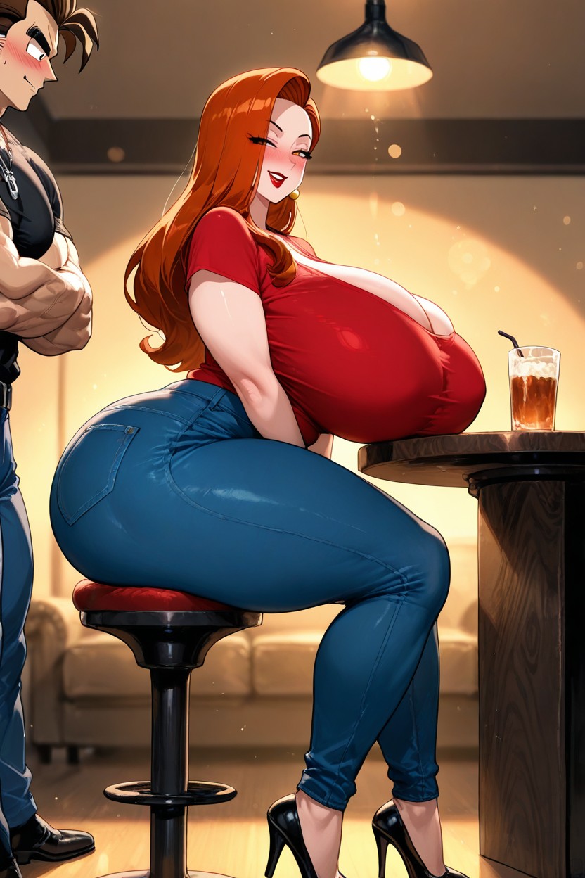 At Night, Hig Resolution, The Man And The Woman Are Sitting At The Same Couch Hentai AI Porn