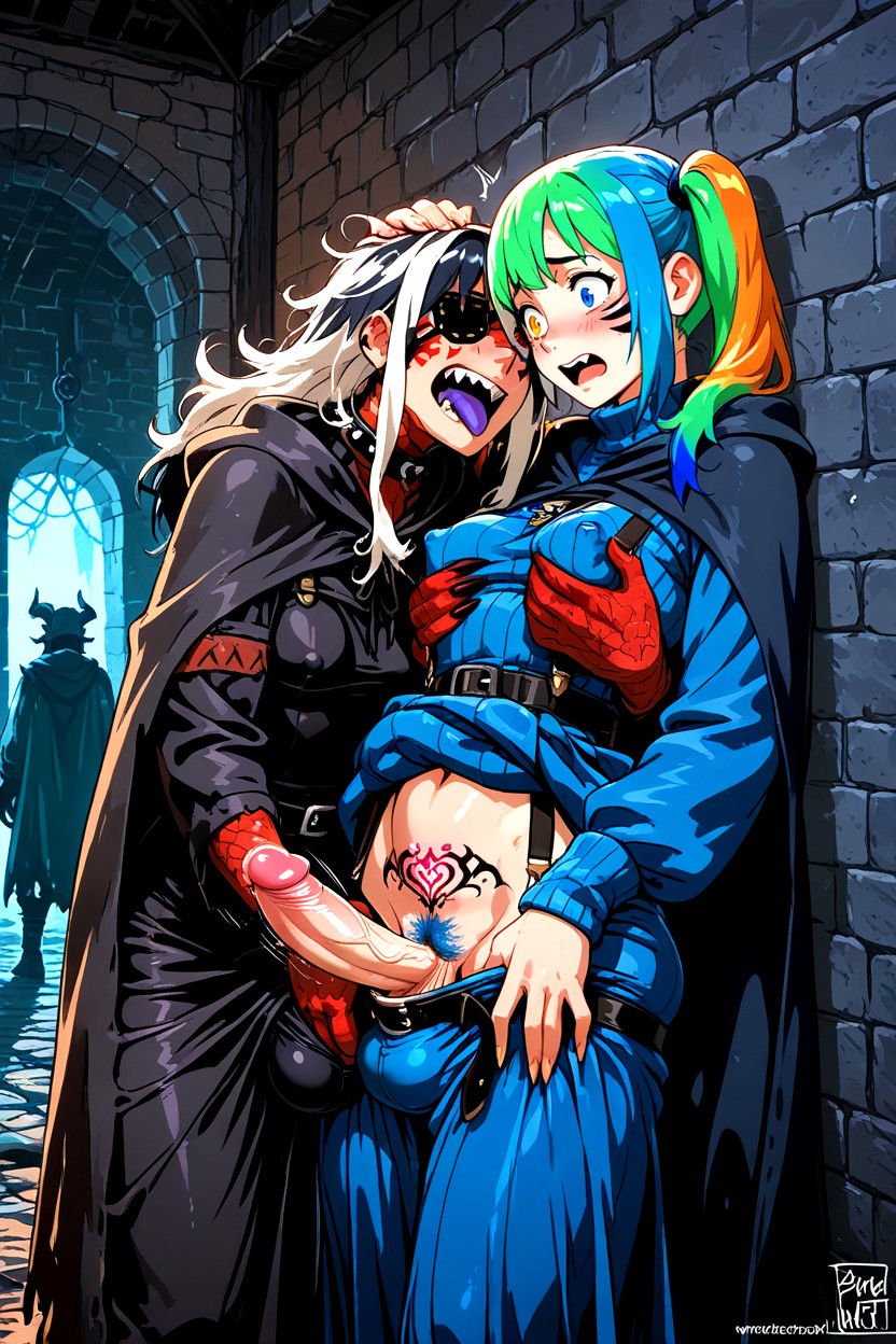 Cock Bulge, Hand Inside Pants, Multi Colored Hair Hentai AI Porn
