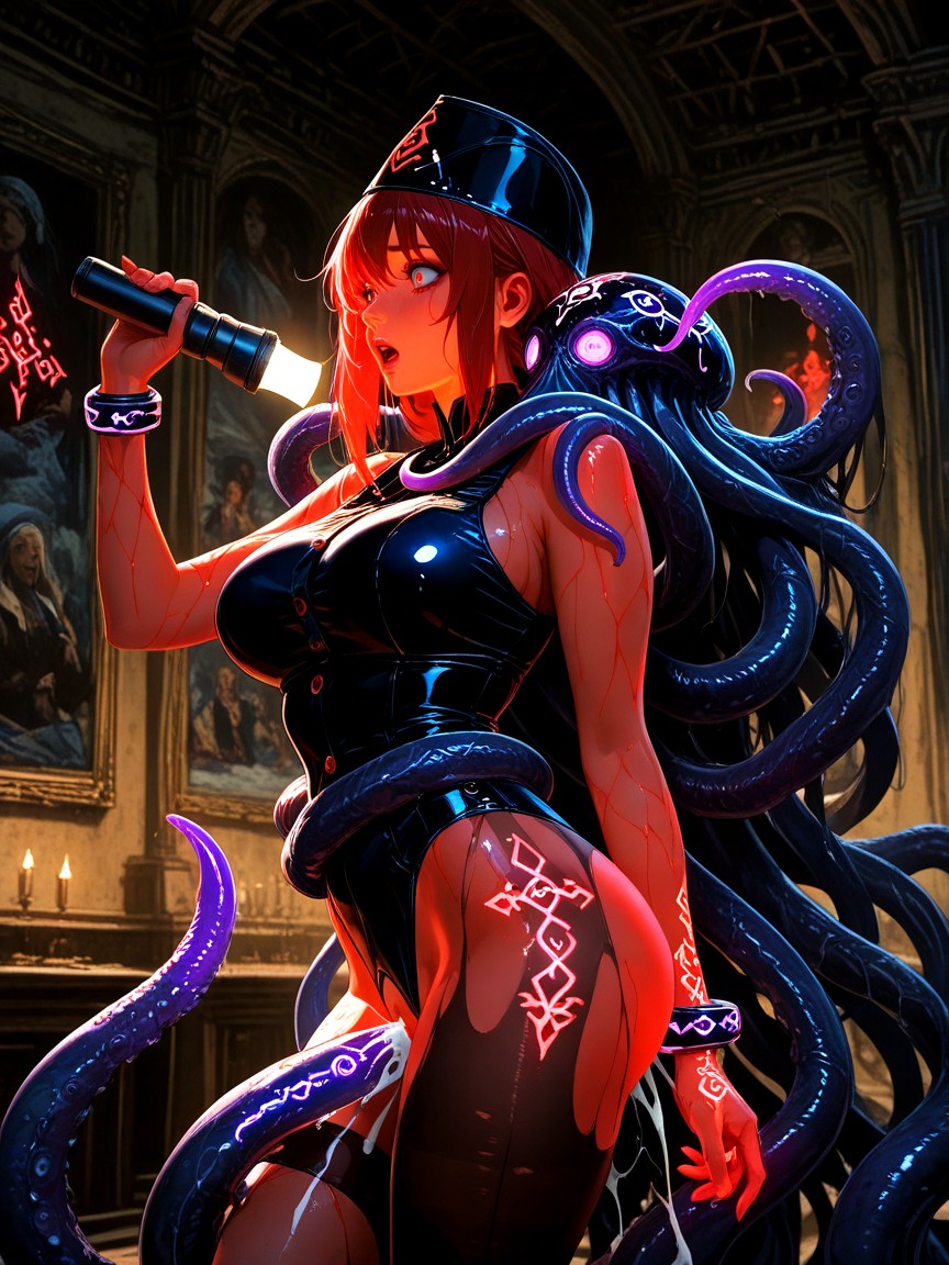 High Contrast Lighting, Shocked, Holding Up Flashlight Hentai AI Porn