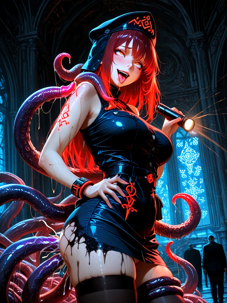 Tentacles, Timer On Wrist, Flashlight Pointed At Painting Hentai AI Porn