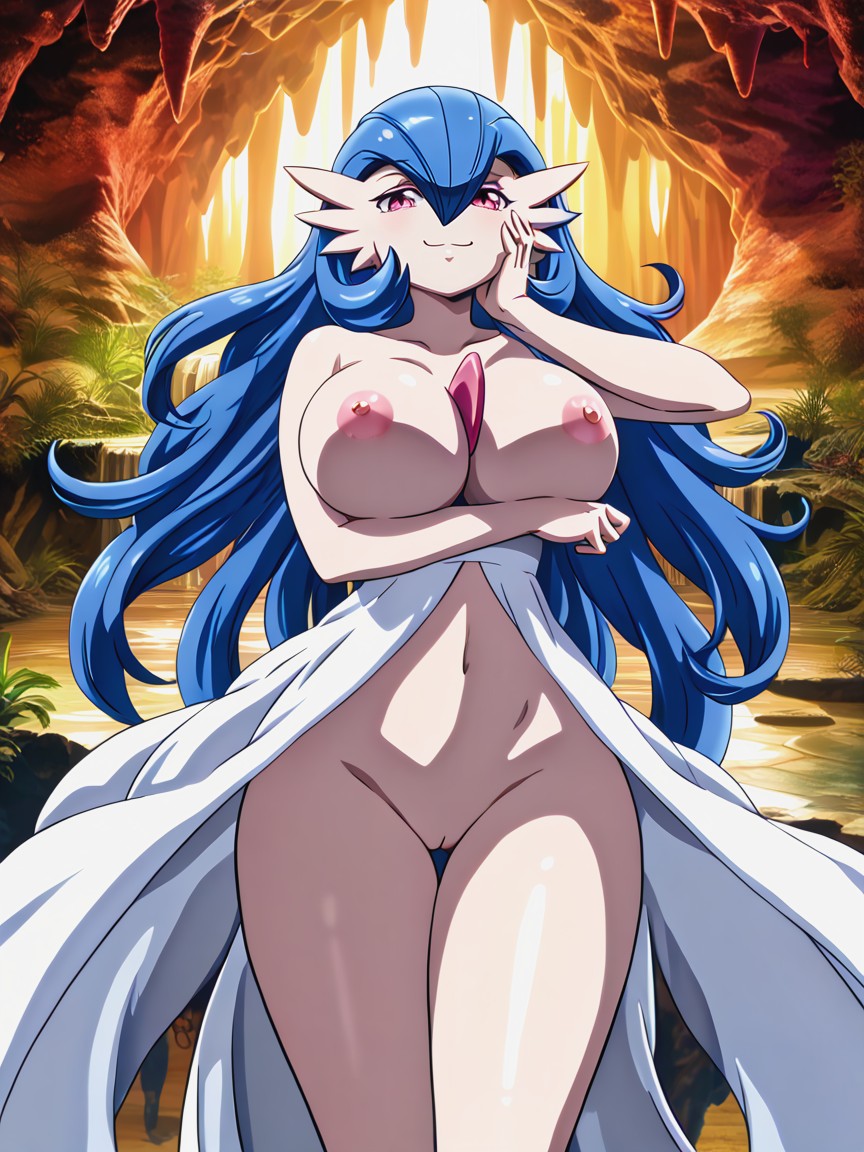 Front View, Proportioned Body, Blue Hair Hentai AI Porn