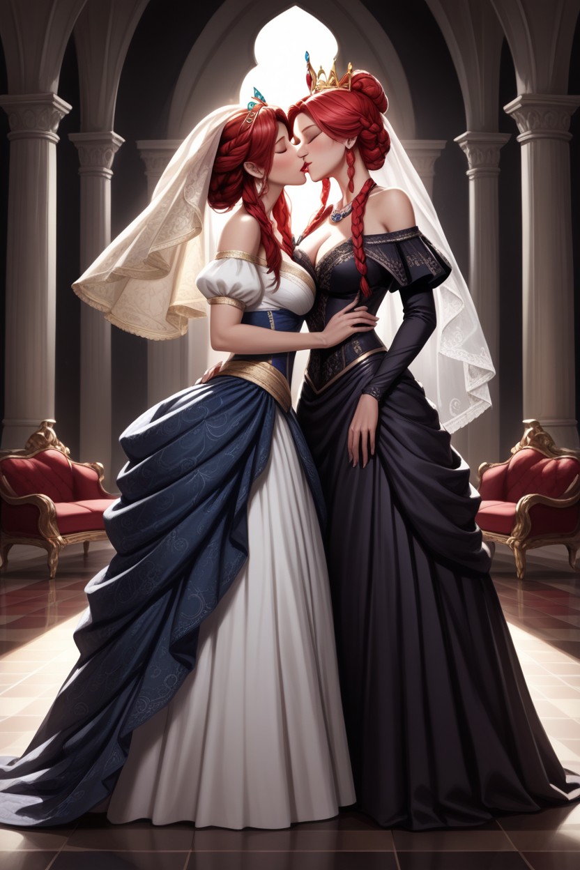 Lesbian Kissing, Smooth Gown, Necklace Hentai AI Porn
