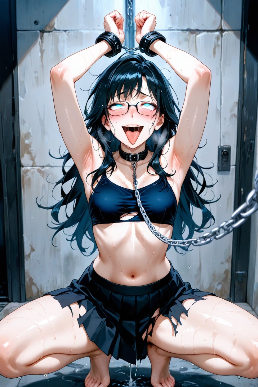 Black Torn Top Clothing, Skinny, Small Breasts Hentai AI Porn
