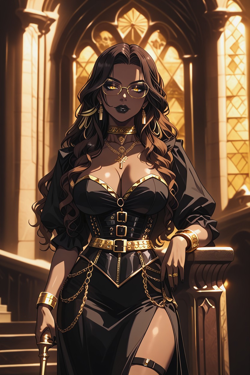 Black Velvet Corset Gownneckline, Long Train, Black Lips Hentai AI Porn