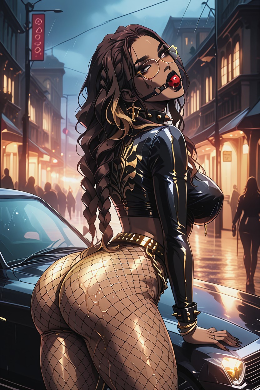 Gold Platform Stiletto Bootsthigh-high, Black Lips, Side View Hentai AI Porn