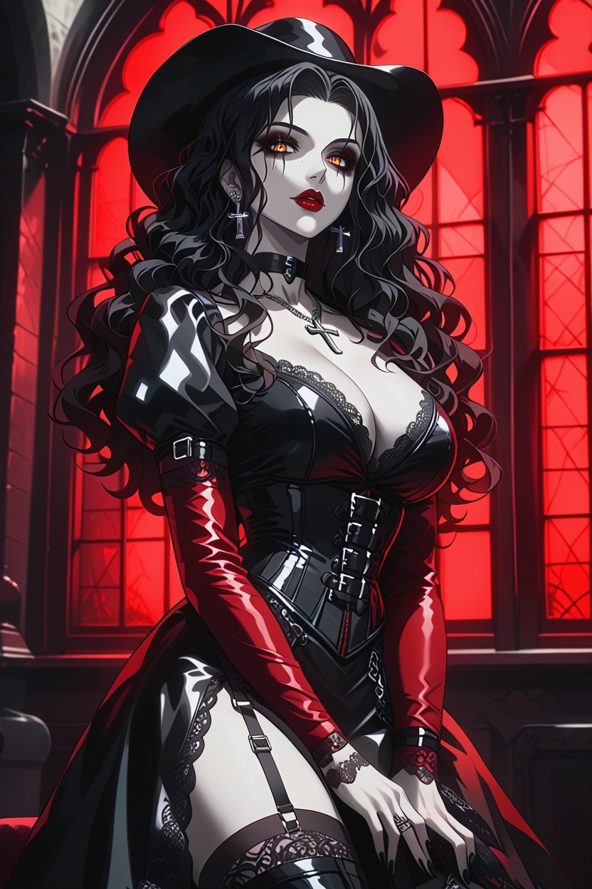 Victorian, Vampire Woman, Red Lips Hentai AI Porn