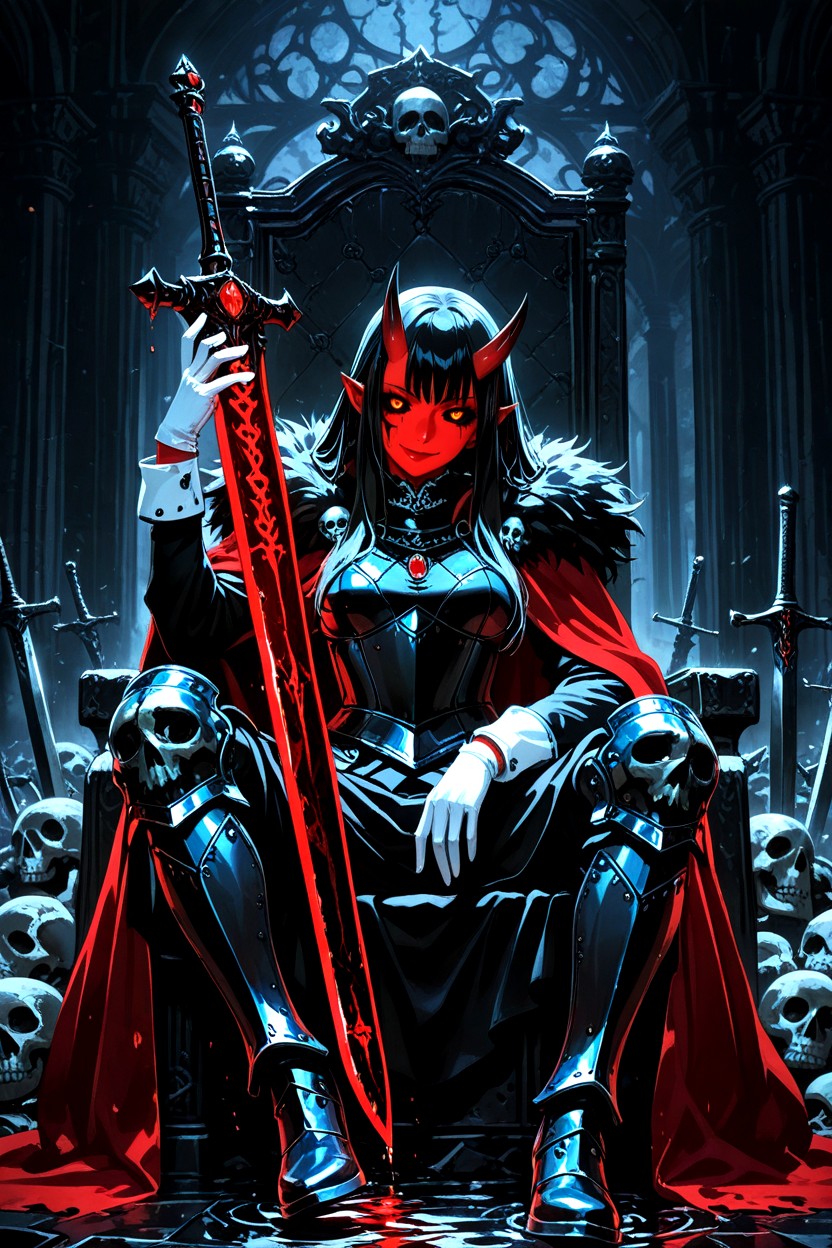 Goth Style, Smooth Horns, Battlefield Background Hentai AI Porn