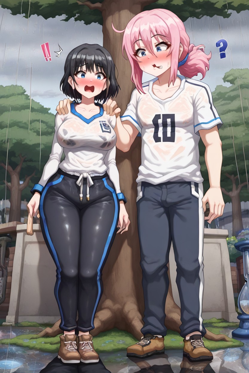 In A University Courtyard With Grass, Looking At The Rain, Rainy Weather Hentai AI Porn