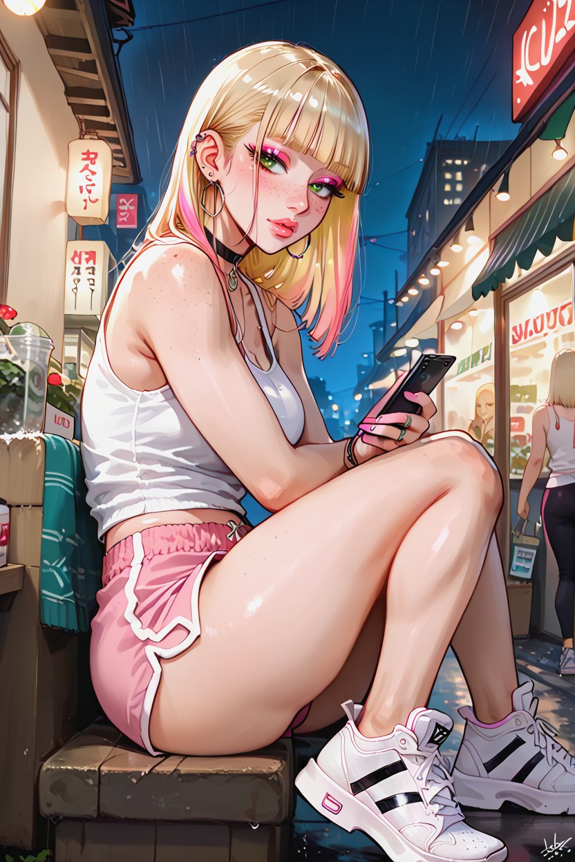On A Chair, Lipgloss, Looking At Phone Hentai AI Porn