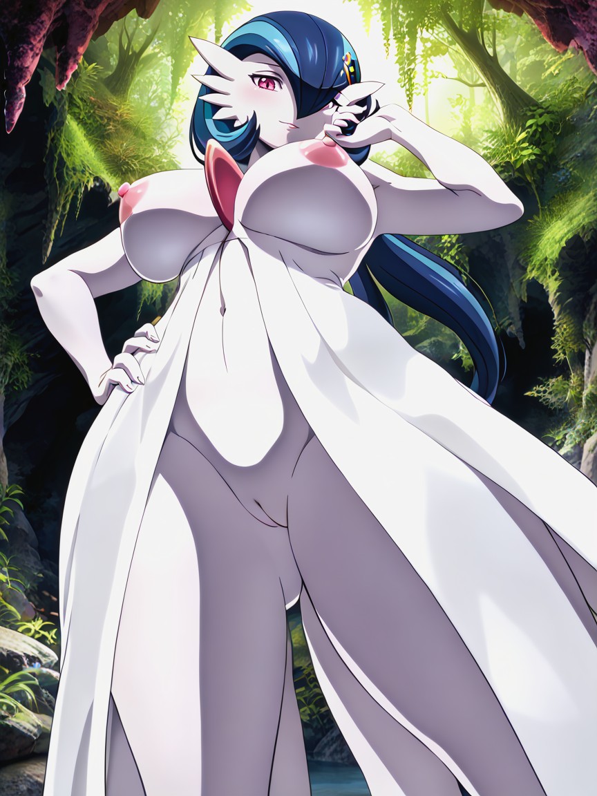 Fully Nude, Indigo Hair, Other Hand Holding Face Hentai AI Porn