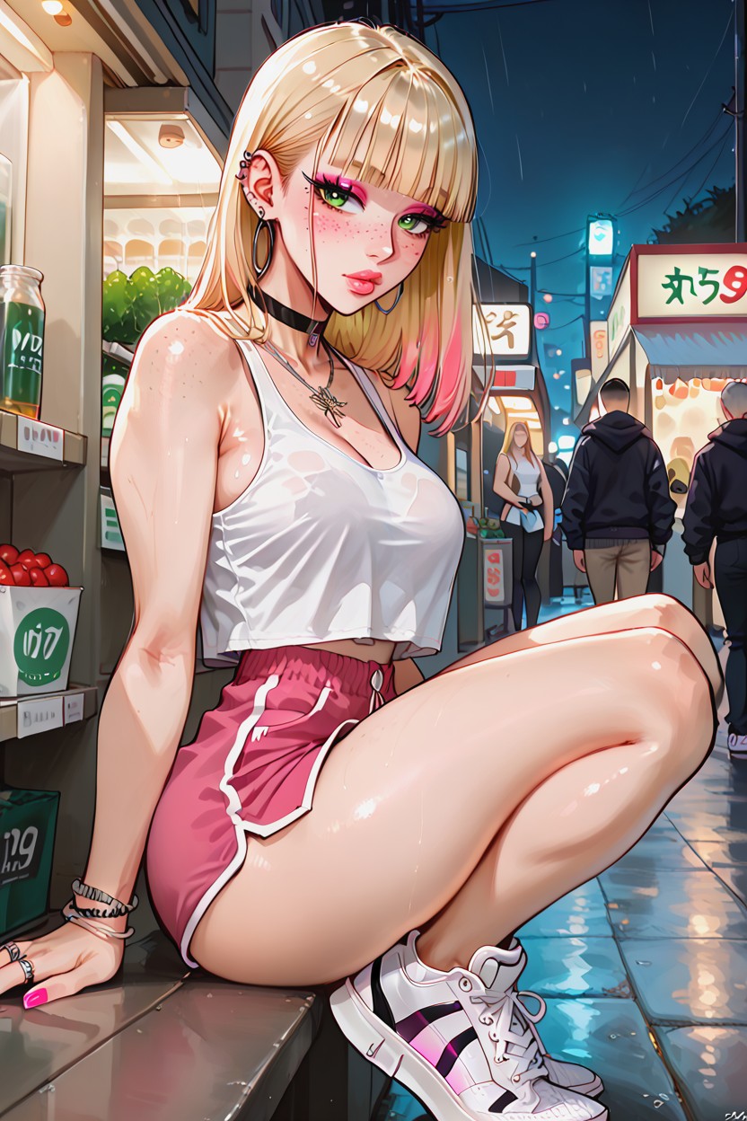 White Sneakers, Perfect Skin, In Front Of Store Hentai AI Porn
