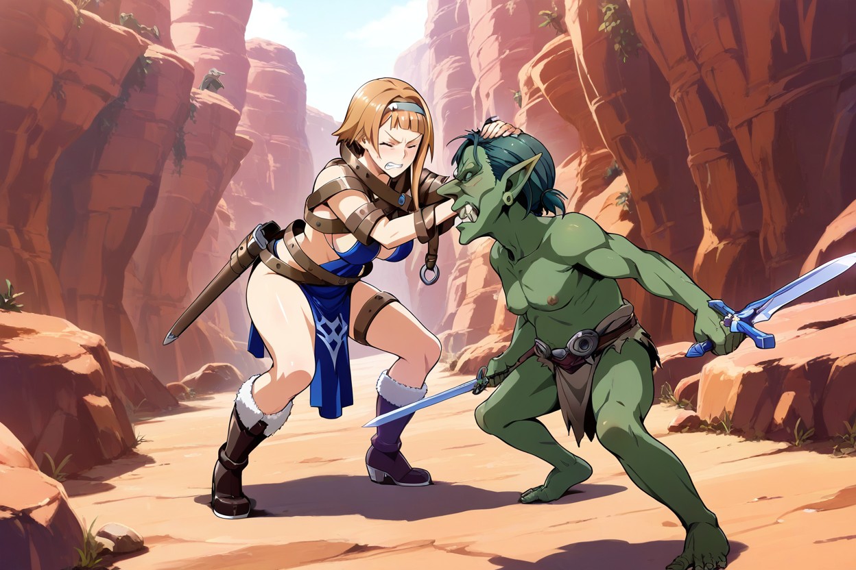 Small Breasts, Shocked, Goblin In Loincloth Hentai AI Porn