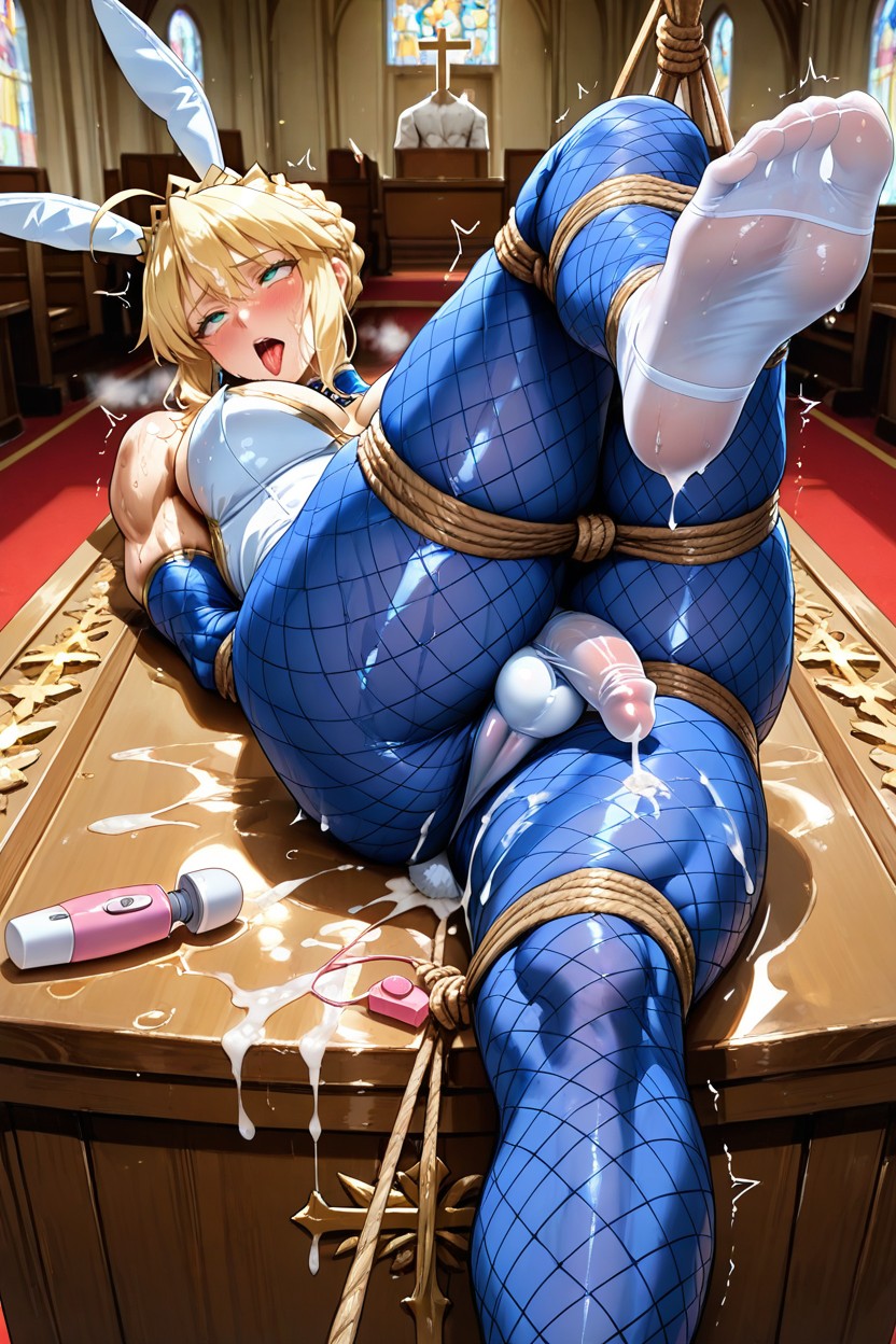 White Bunny Bodystocking, Laying On Altar, Stockings Hentai AI Porn
