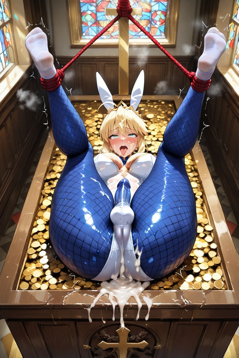 Visão Traseira, Showing Feet, White Bunny Bodystocking Hentai IA pornografia