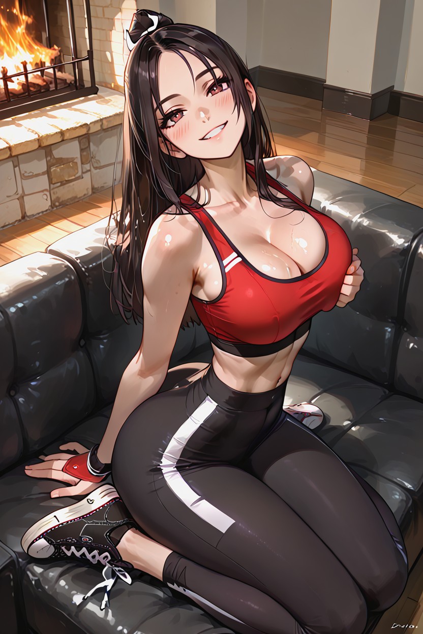 Black Yoga Pants, Extremely Seductive Look, Looking Up At The Viewer Hentai IA