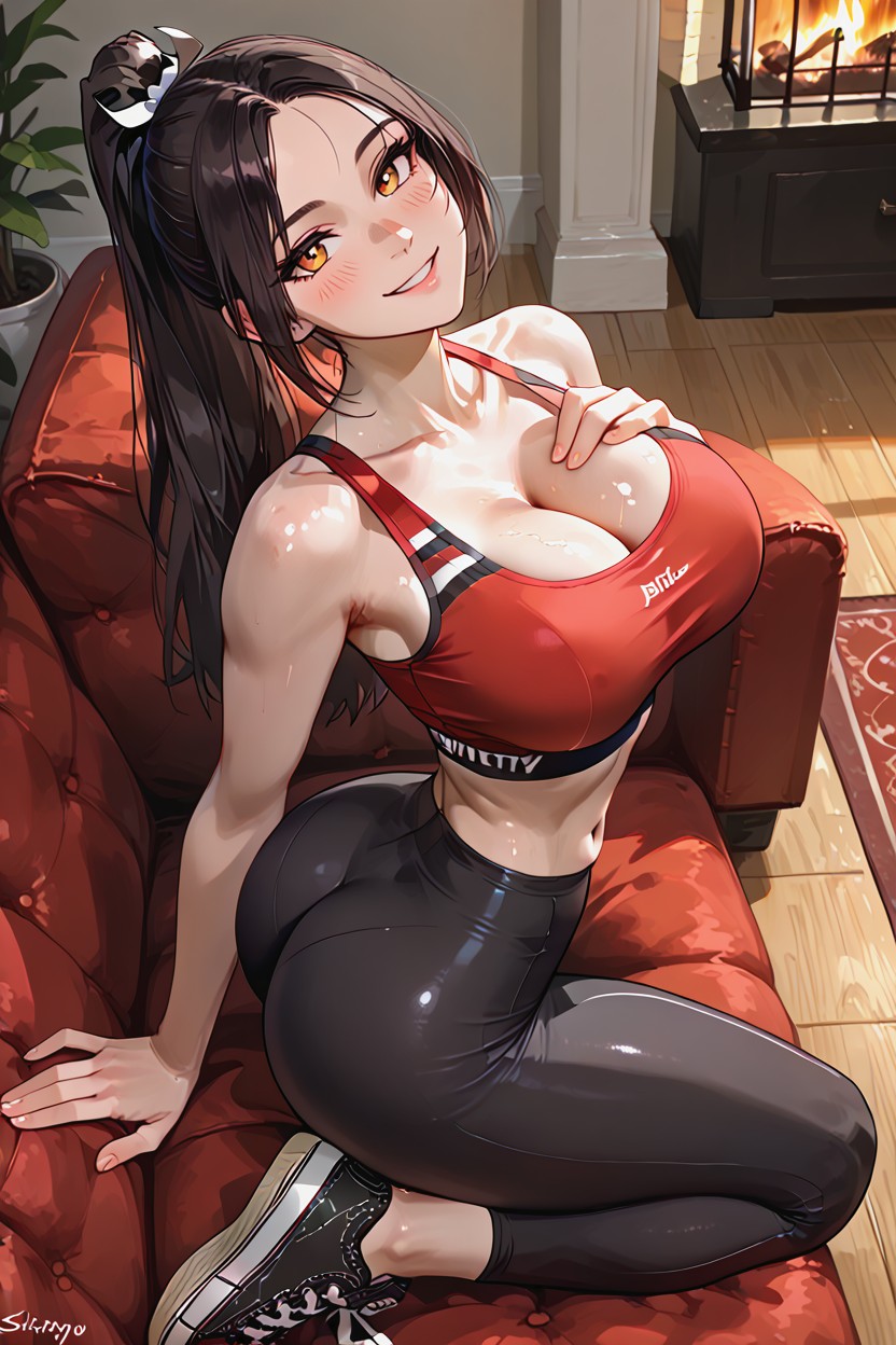 Ass, Head Tilt, Kneeling On Couch Looking Up Hentai AI Porn