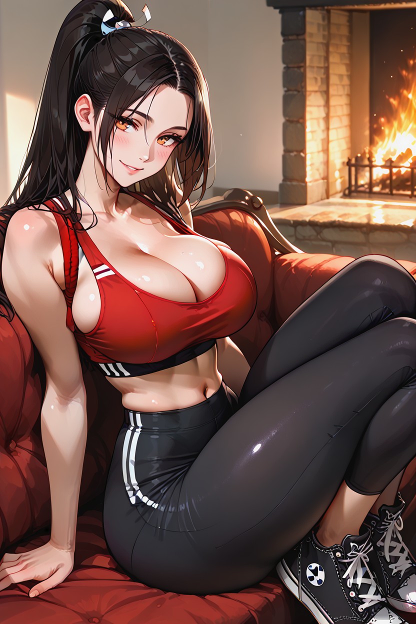 Black Leggings, Feliz, Perky Boobs Hentai IA pornografia