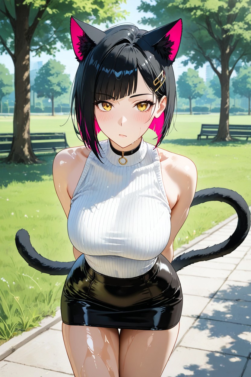 Black Outer Hair, Pink Inner Hair, Pure Hentai AI Porn