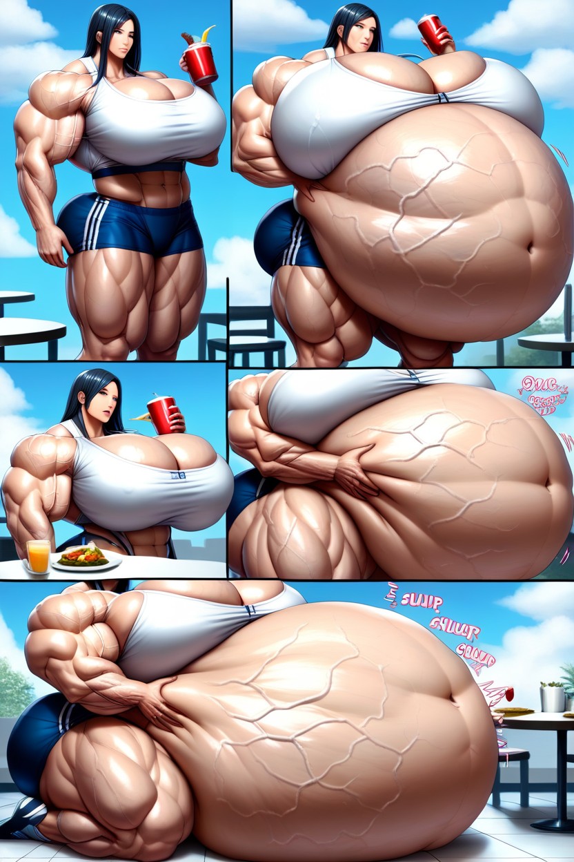 Extremely Muscular, Grabbing Belly Fat, Huge Plates Of Food Everywhere Hentai AI Porn