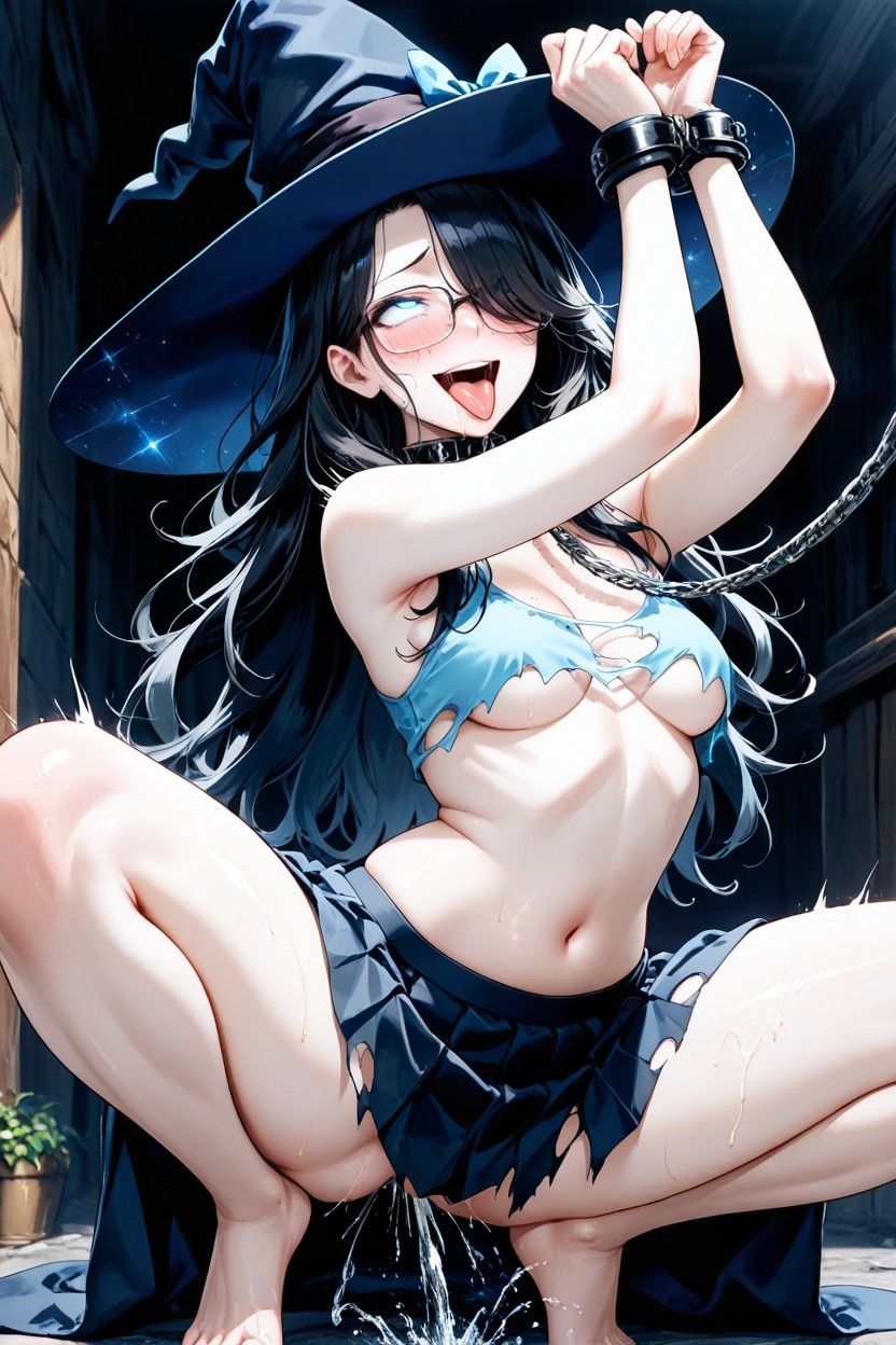 Upper Teeth, Arms Cuffed Above Head, Wide Open Mouth Hentai AI Porn