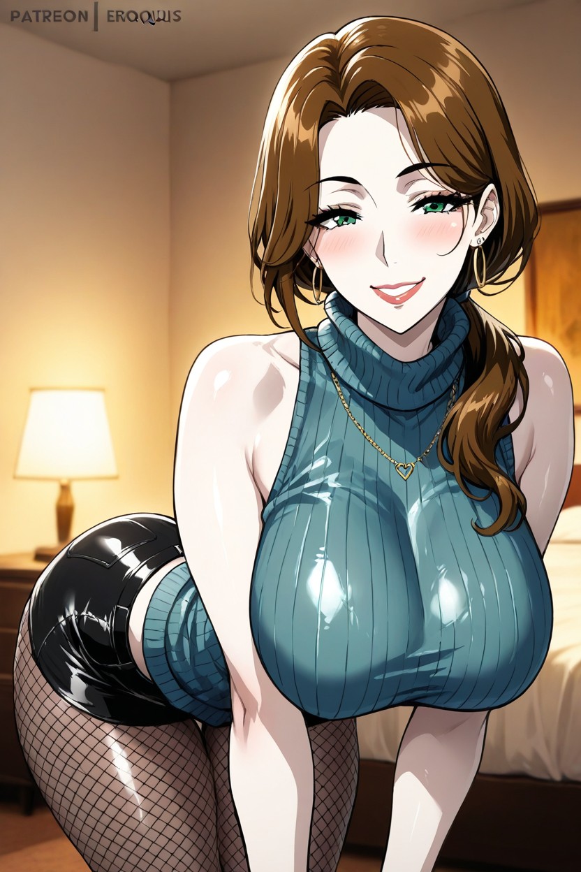 Choppy Bangs, Round Eyes, Large Fishnet Hentai AI Porn